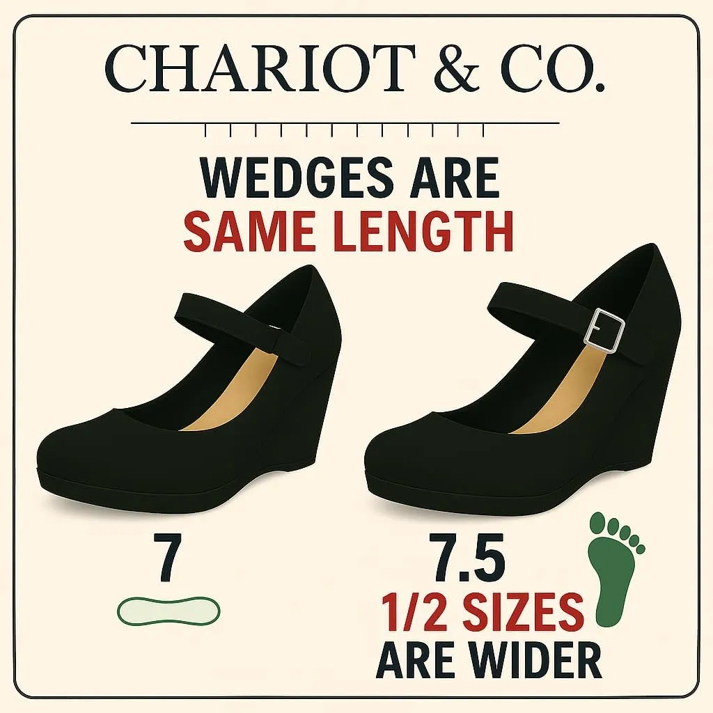 Chariot & Co: Nova - Womens Mary Jane Platform Wedge Pumps Comfort Cushion Ankle Strap Office Party Dress Shoes