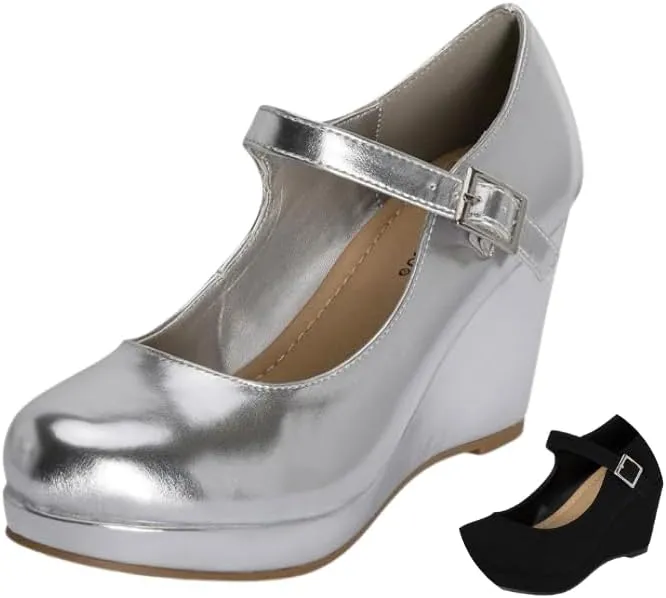 Chariot & Co: Nova - Womens Mary Jane Platform Wedge Pumps Comfort Cushion Ankle Strap Office Party Dress Shoes