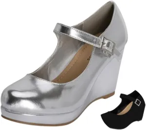 Chariot & Co: Nova - Womens Mary Jane Platform Wedge Pumps Comfort Cushion Ankle Strap Office Party Dress Shoes