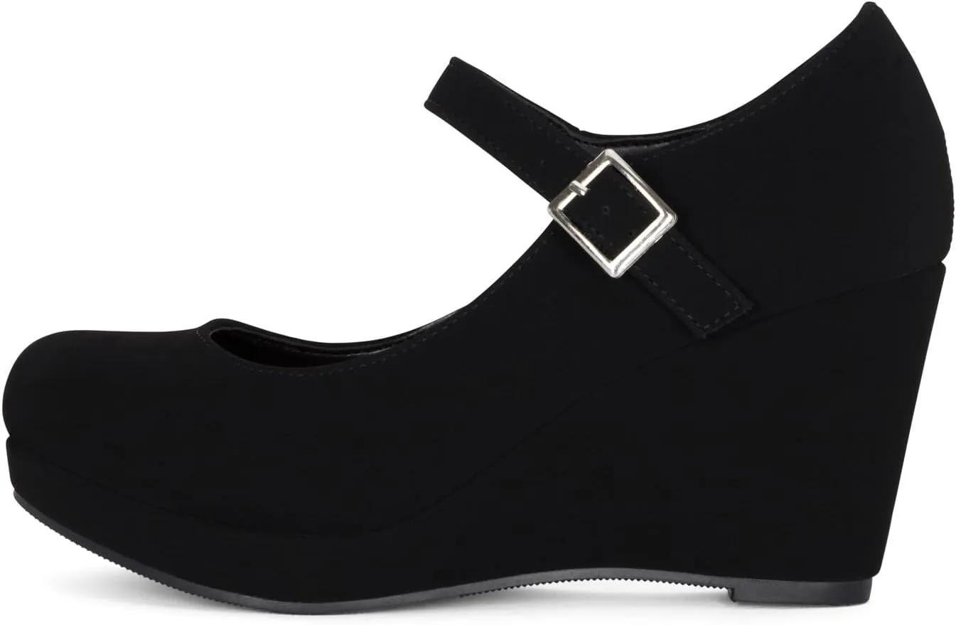Chariot & Co: Nova - Womens Mary Jane Platform Wedge Pumps Comfort Cushion Ankle Strap Office Party Dress Shoes