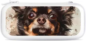 Chihuahua Dog Watercolor Hard Shell Travel Case with Rope 15 Game Card Pockets Compatible with Switch Protective