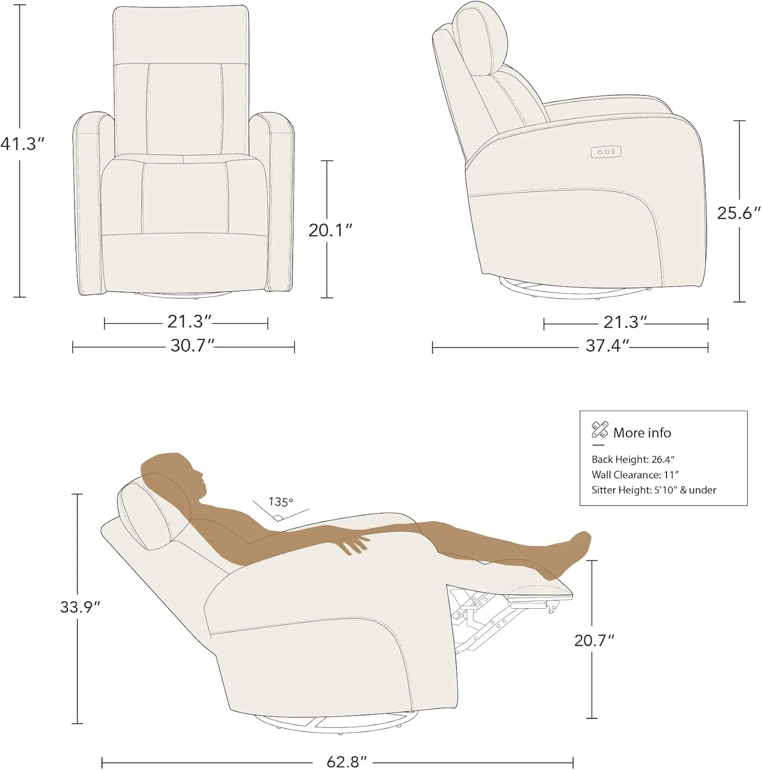 CHITA Genuine Leather Power Swivel Glider Recliner Chair for Adults, FSC Certified Electric Nursery Rocker Recliner Chair for Living Room, Haze