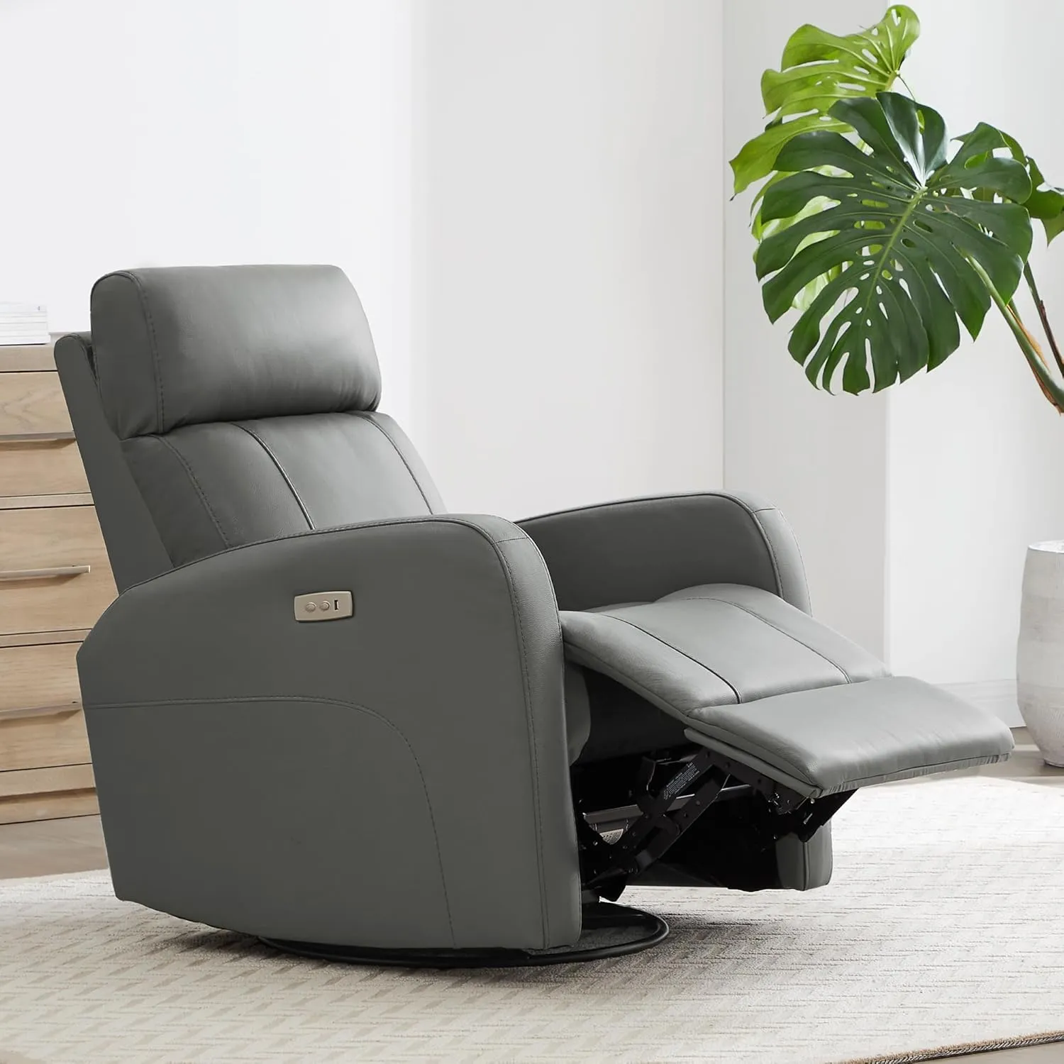 CHITA Genuine Leather Power Swivel Glider Recliner Chair for Adults, FSC Certified Electric Nursery Rocker Recliner Chair for Living Room, Haze