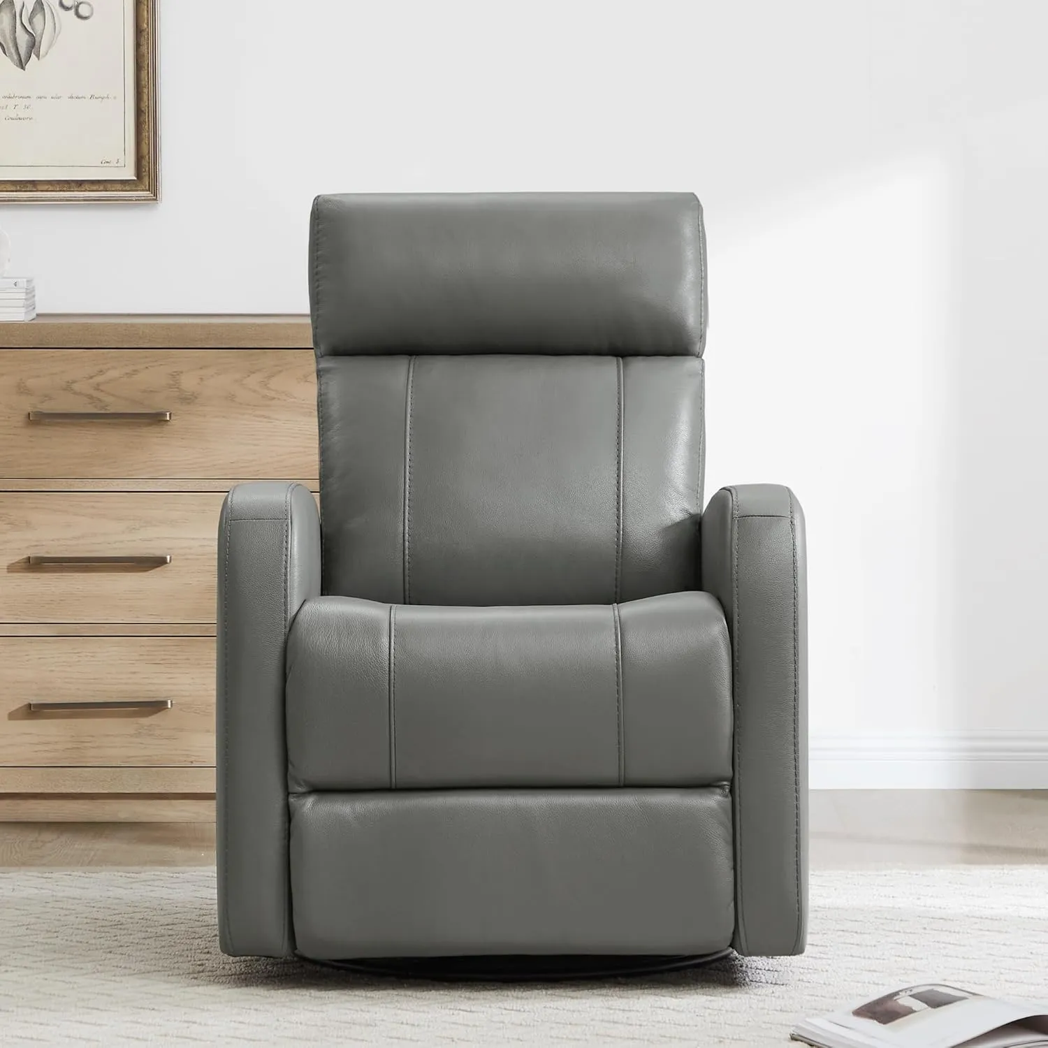 CHITA Genuine Leather Power Swivel Glider Recliner Chair for Adults, FSC Certified Electric Nursery Rocker Recliner Chair for Living Room, Haze