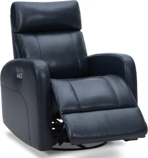 CHITA Genuine Leather Power Swivel Glider Recliner Chair for Adults, FSC Certified Electric Nursery Rocker Recliner Chair for Living Room, Navy Blue