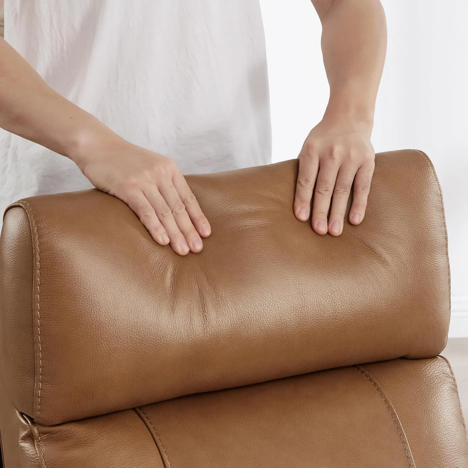 CHITA Genuine Leather Power Swivel Glider Recliner Chair for Adults, FSC Certified Electric Nursery Rocker Recliner Chair for Living Room, Saddle Brown