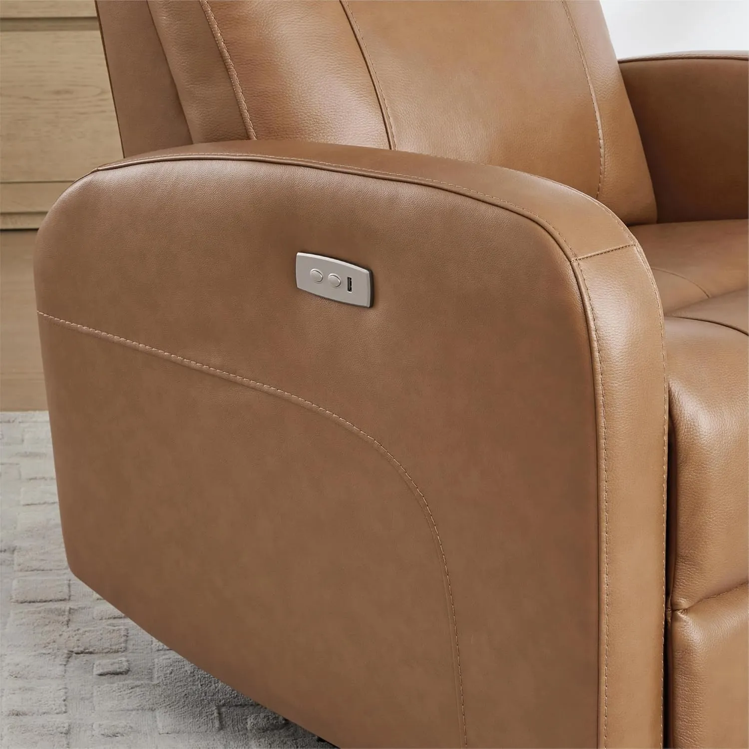 CHITA Genuine Leather Power Swivel Glider Recliner Chair for Adults, FSC Certified Electric Nursery Rocker Recliner Chair for Living Room, Saddle Brown
