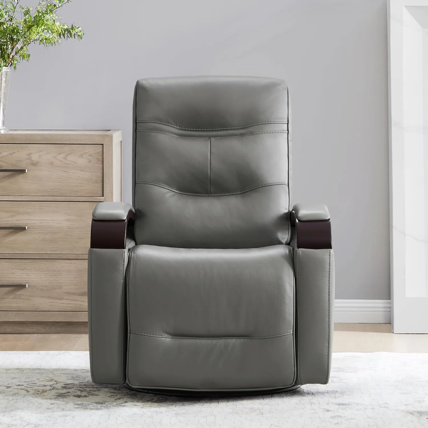 CHITA Genuine Leather Power Swivel Glider Rocker Recliner, FSC Certified Mid Century Modern Recliner Chair for Adults, Adjustable Power Headrest, for Nursery and Living Room, Haze