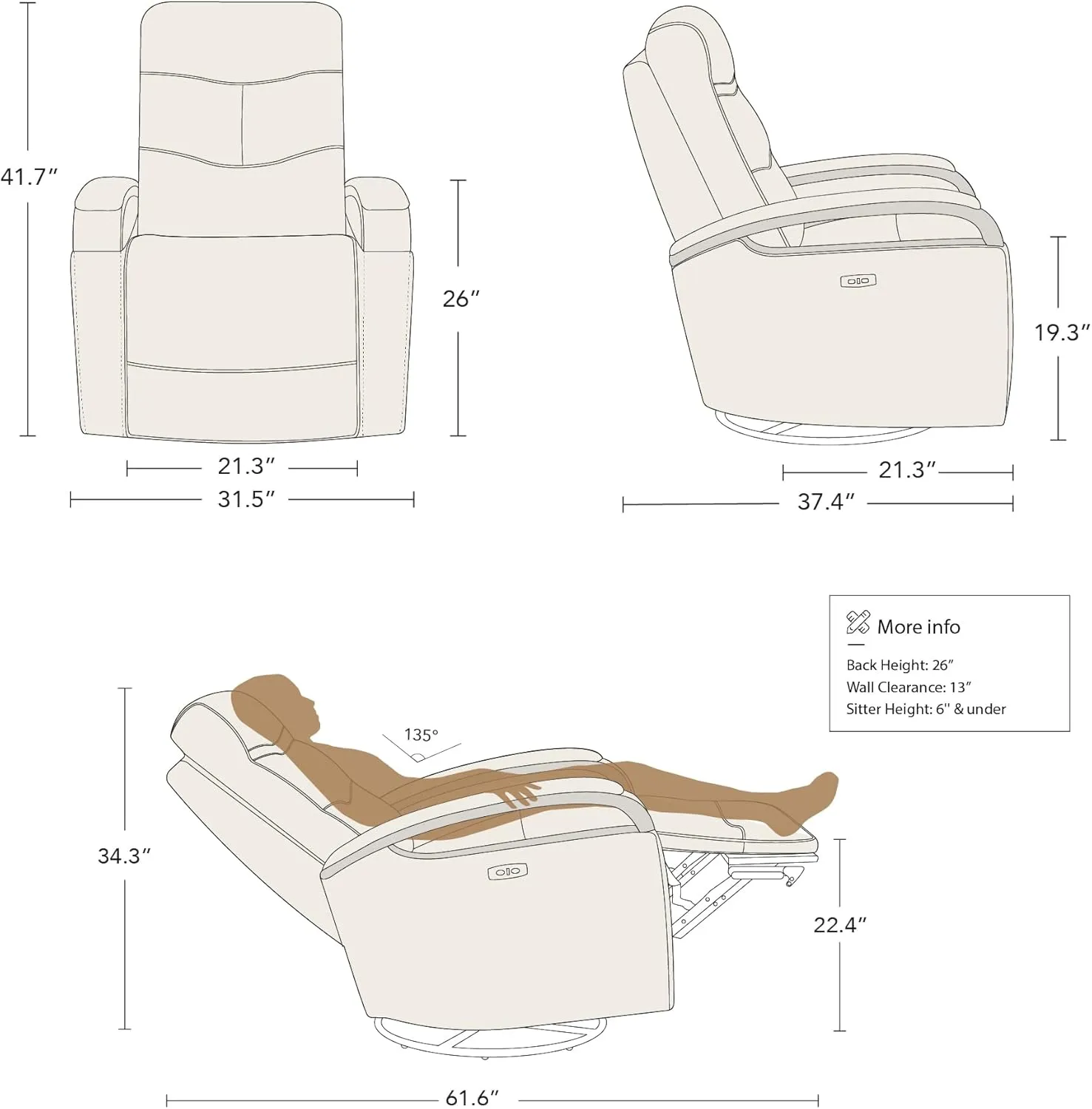 CHITA Genuine Leather Power Swivel Glider Rocker Recliner, FSC Certified Mid Century Modern Recliner Chair for Adults, Adjustable Power Headrest, for Nursery and Living Room, Haze