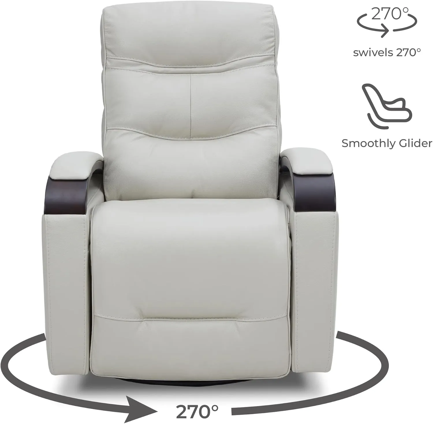 CHITA Genuine Leather Power Swivel Glider Rocker Recliner, FSC Certified Mid Century Modern Recliner Chair for Adults, Adjustable Power Headrest, for Nursery and Living Room, Light Grey