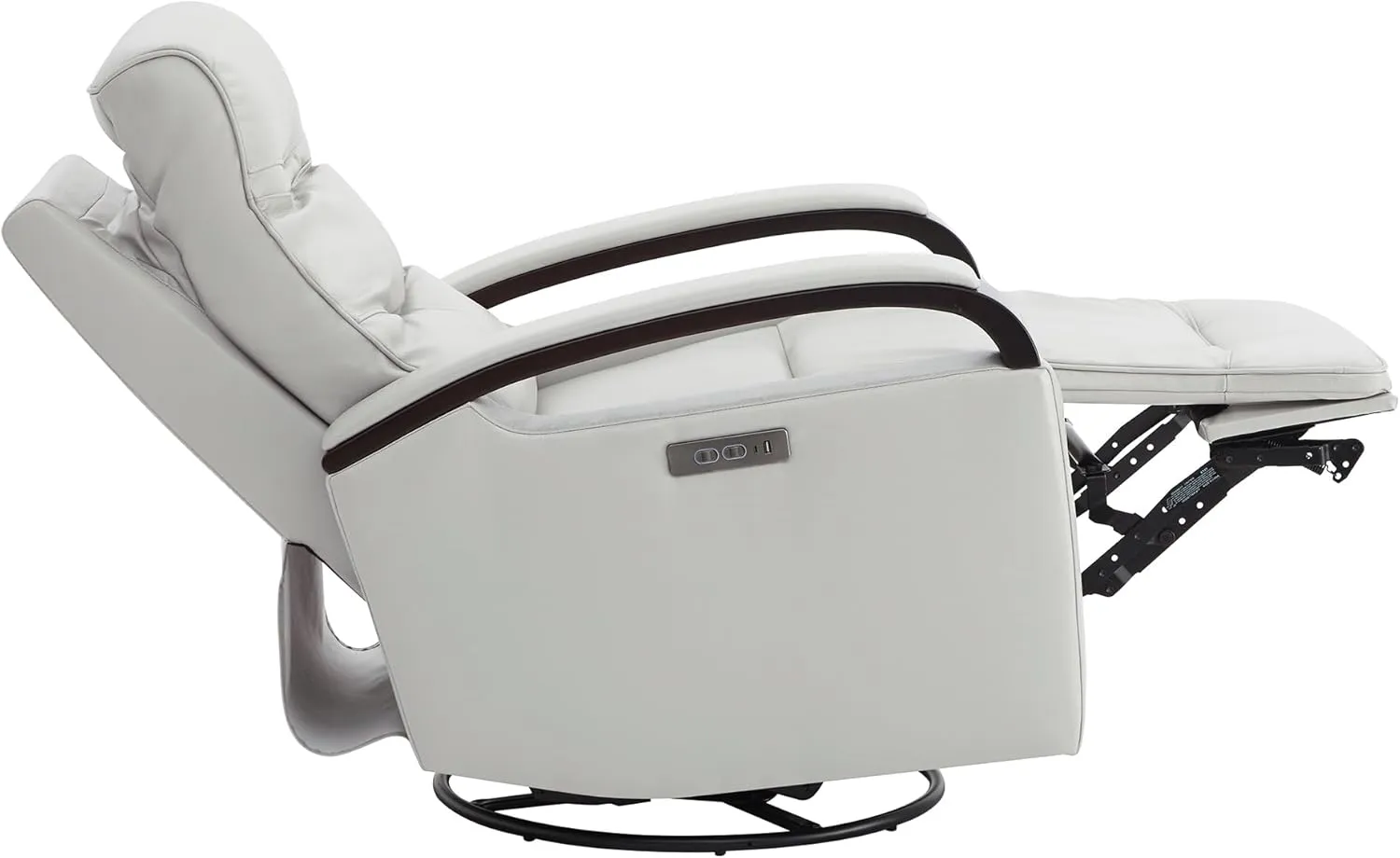 CHITA Genuine Leather Power Swivel Glider Rocker Recliner, FSC Certified Mid Century Modern Recliner Chair for Adults, Adjustable Power Headrest, for Nursery and Living Room, Light Grey