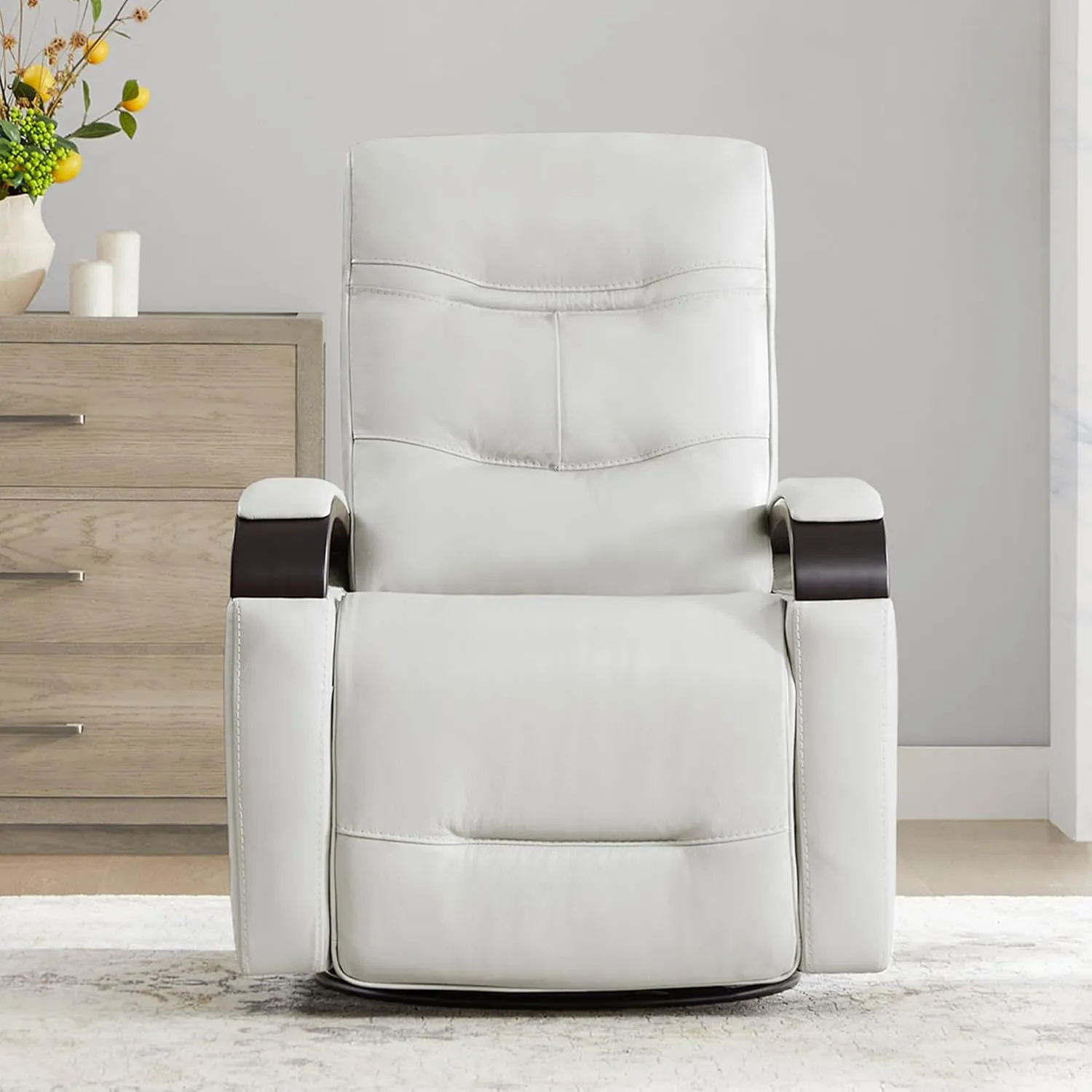 CHITA Genuine Leather Power Swivel Glider Rocker Recliner, FSC Certified Mid Century Modern Recliner Chair for Adults, Adjustable Power Headrest, for Nursery and Living Room, Light Grey