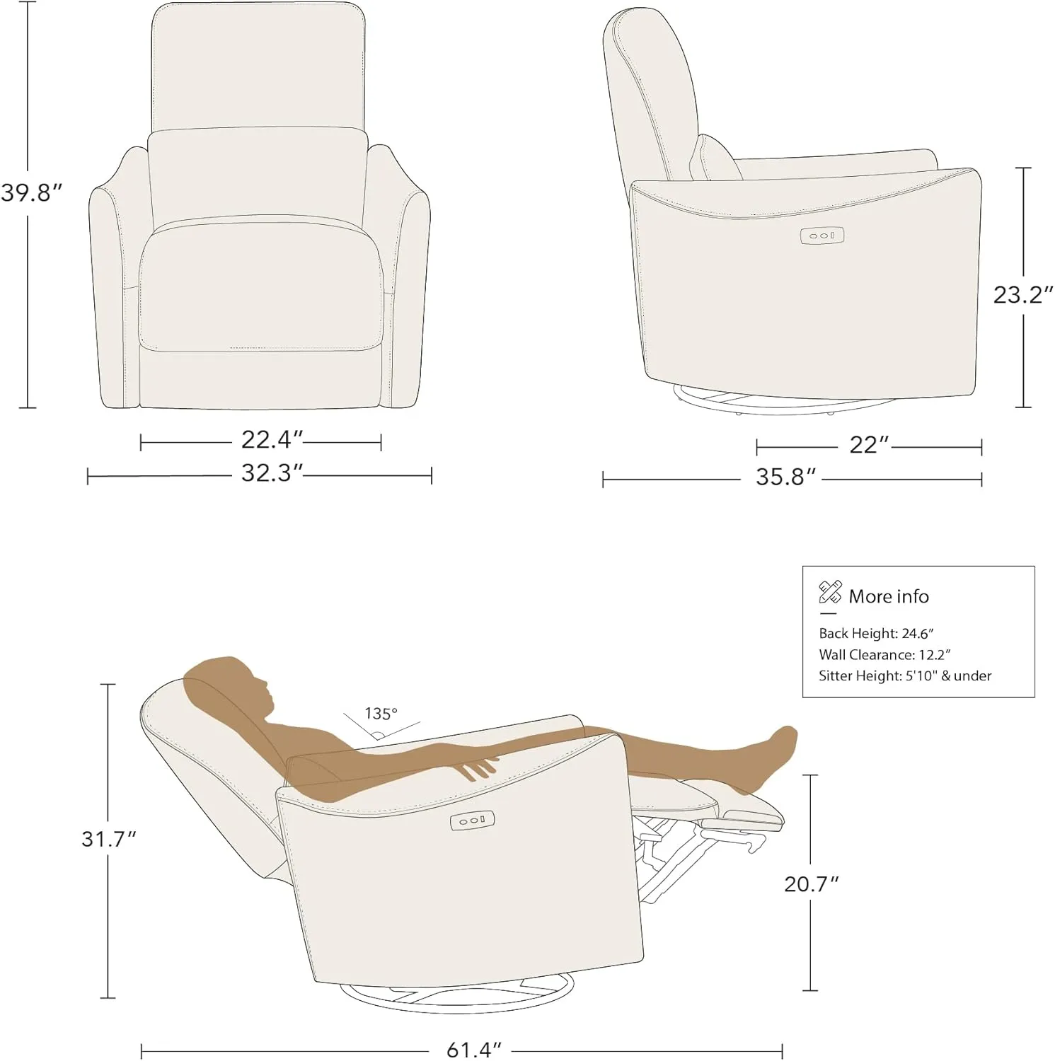 CHITA Power Recliner Chair Swivel Glider, FSC Certified Upholstered Fabric Living Room Nursery Reclining Sofa Chair with Lumbar Support, Ink Blue