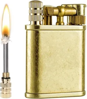 Classic 2 in 1 Vintage Kerosene Lighter Permanent Match Lighter Trench Lighter Soft Flame Antique Brass Rocker Arm Flint Wheel Cool Kerosene Lighter(Brass)