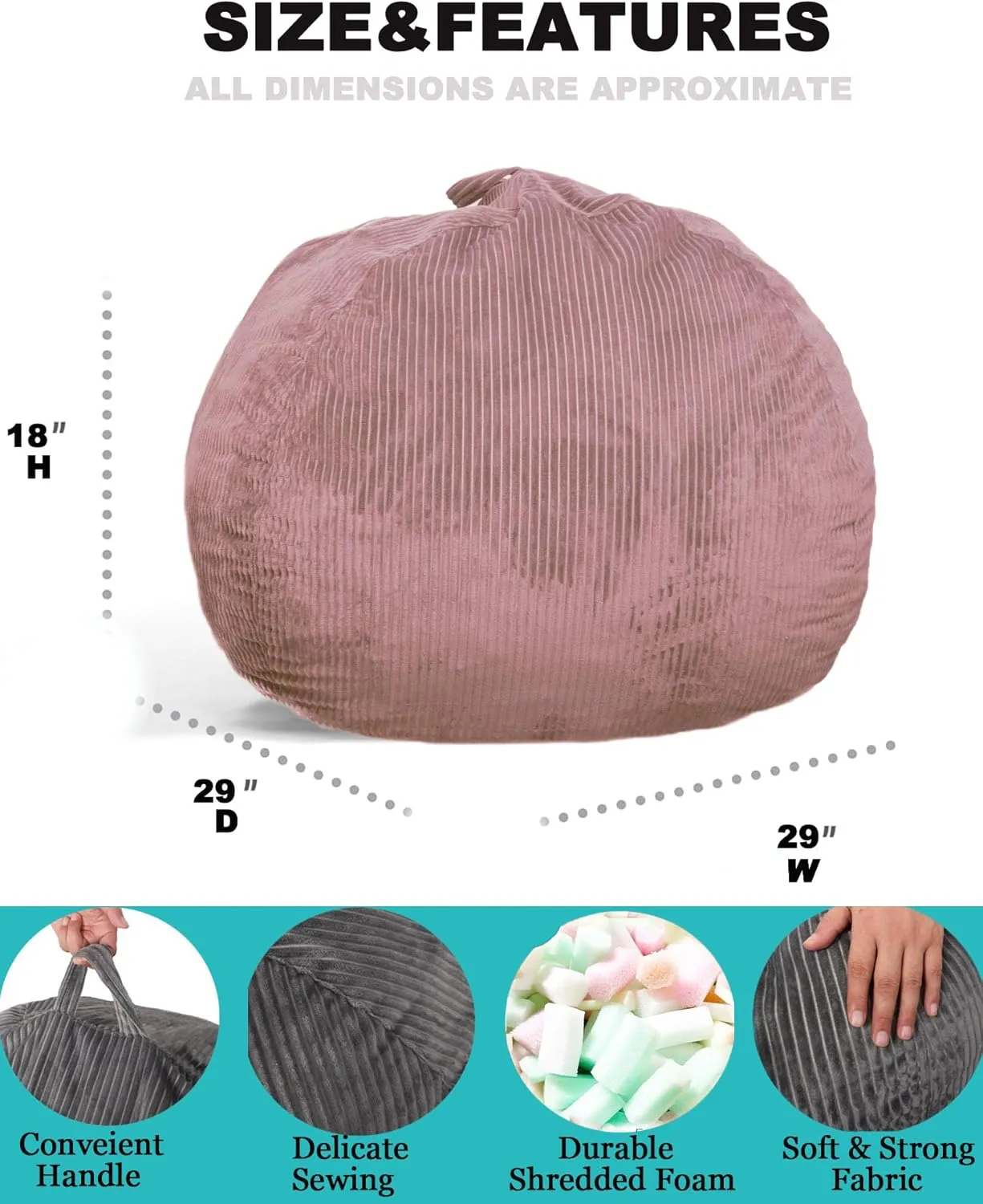 Classic Bean Bag Chair, with Faux Rabbit Fur Cover for Teens and Kids, Memory Foam Bean Bag Chairs, Ultra Soft Faux Fur Fabric, 2.5 feet Round Fluffy Bean Bag Sofa