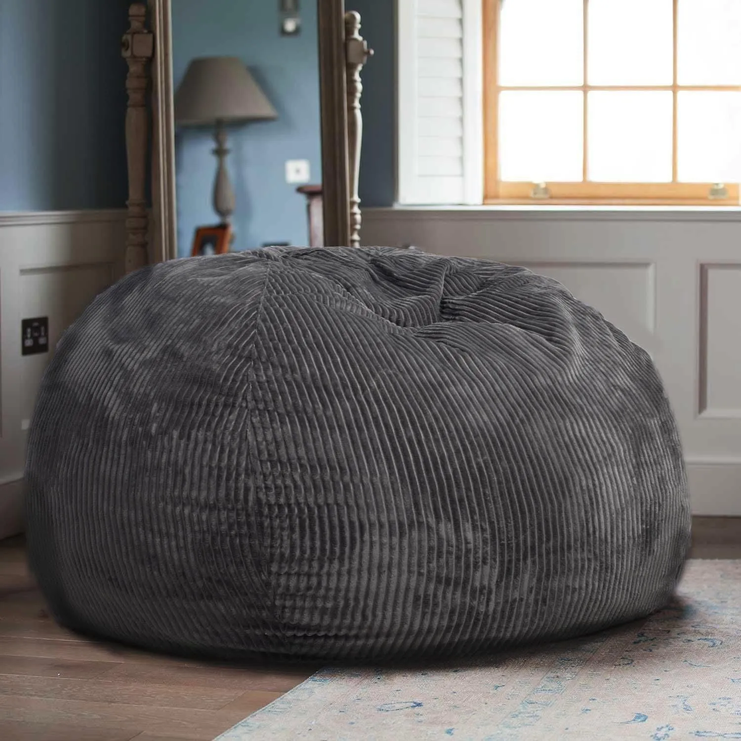 Classic Bean Bag Chair, with Faux Rabbit Fur Cover for Teens and Kids, Memory Foam Bean Bag Chairs, Ultra Soft Faux Fur Fabric, 2.5 feet Round Fluffy Bean Bag Sofa
