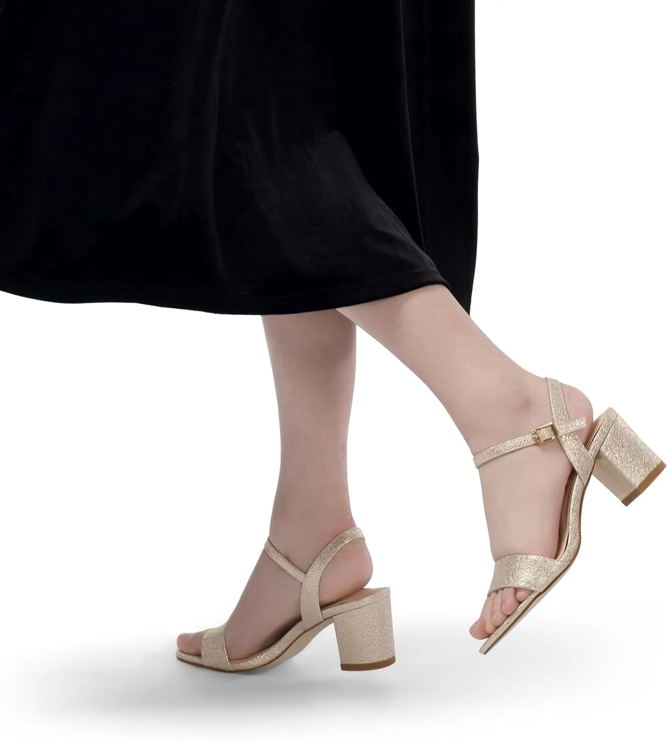 Classic Block Heel Sandals for Women, Comfortable Open Toe Low Chunky Heels [Size Runs Small, 1 Size Up]
