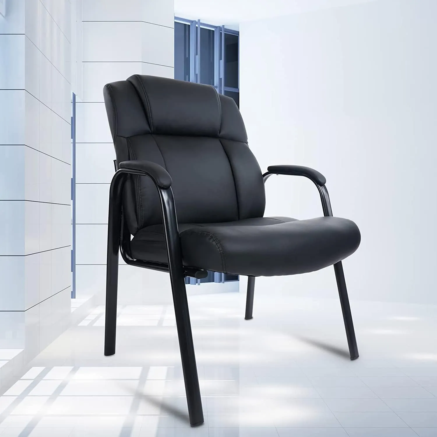 CLATINA Big Tall 500 LBS Wide Guest Chair Heavy Duty, Leather Side Reception Chairs with Padded Armrest No Wheels, Executive Office Desk Chair for Meeting Conference Waiting Room Home, Black
