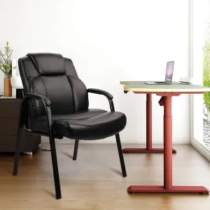 CLATINA Big Tall 500 LBS Wide Guest Chair Heavy Duty, Leather Side Reception Chairs with Padded Armrest No Wheels, Executive Office Desk Chair for Meeting Conference Waiting Room Home, Black