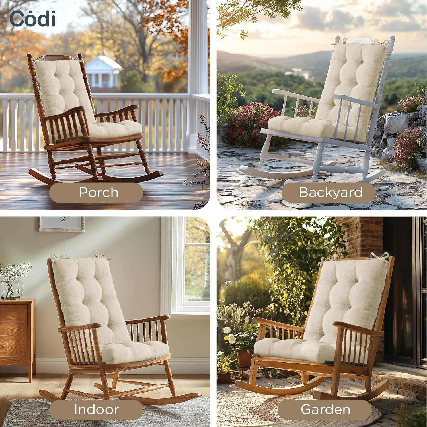 Codi Rocking Chair Cushions Indoor, Extra Large Water Resistant Glider Rocker Replacement Cushion Set for Patio Porch Garden, Beige 1PK