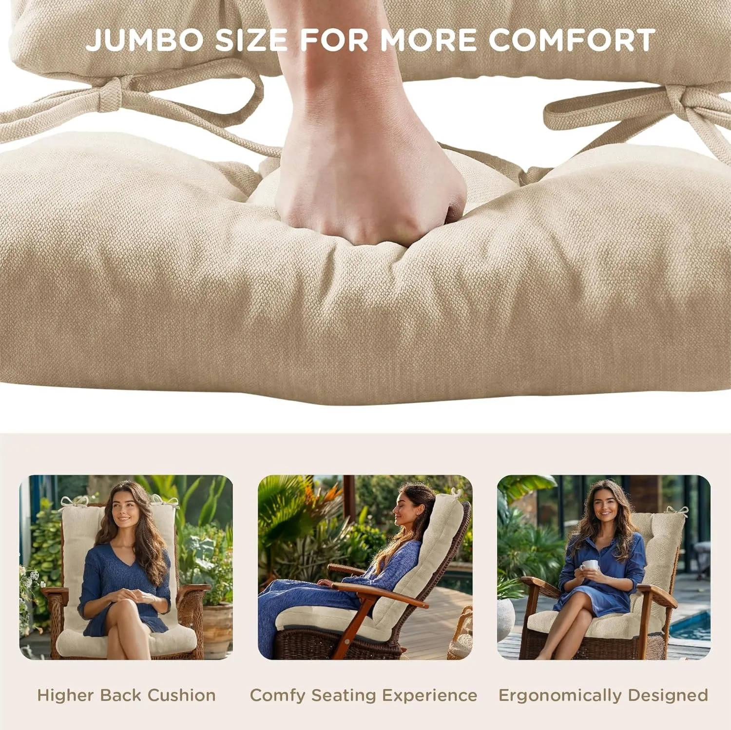 Codi Rocking Chair Cushions Indoor, Extra Large Water Resistant Glider Rocker Replacement Cushion Set for Patio Porch Garden, Beige 1PK