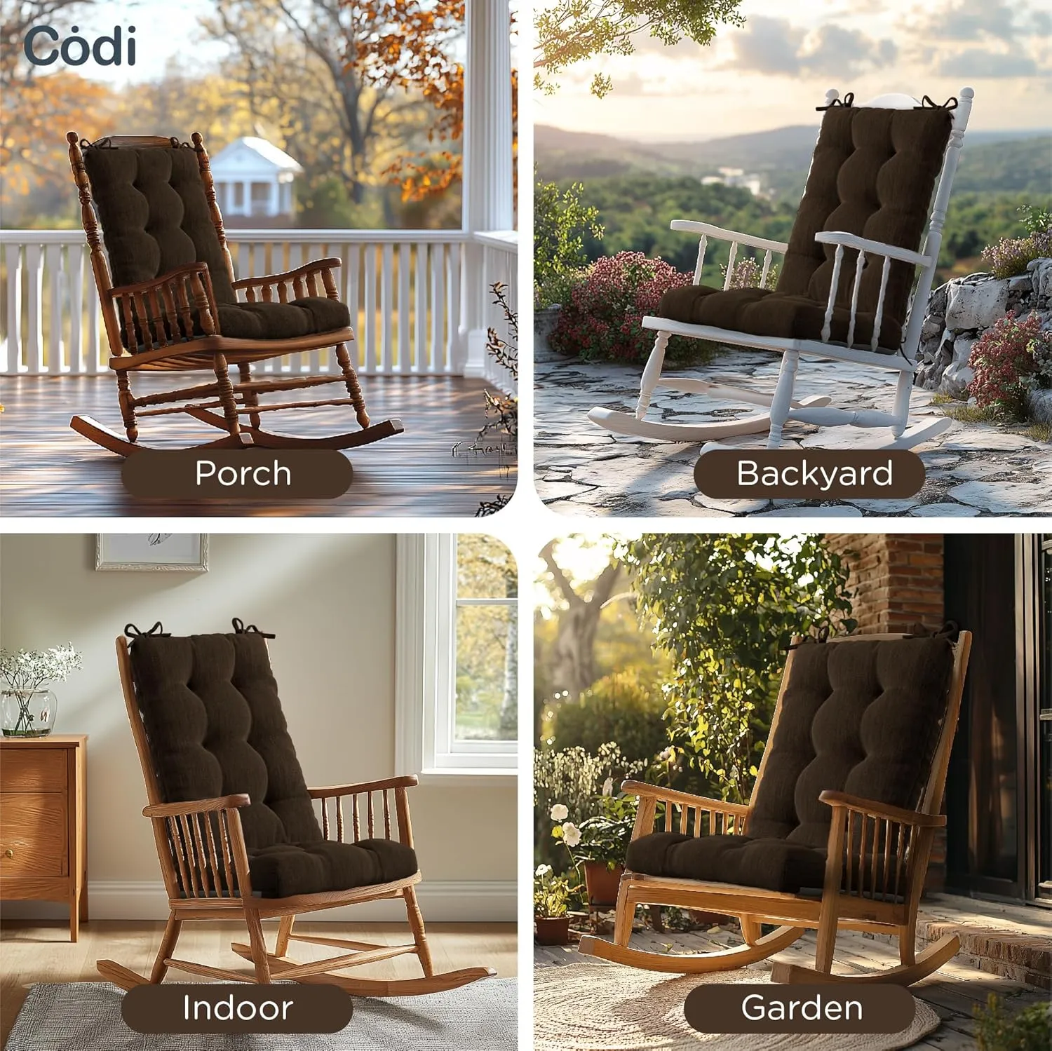 Codi Rocking Chair Cushions Indoor, Extra Large Water Resistant Glider Rocker Replacement Cushion Set for Patio Porch Garden, Brown 1PK