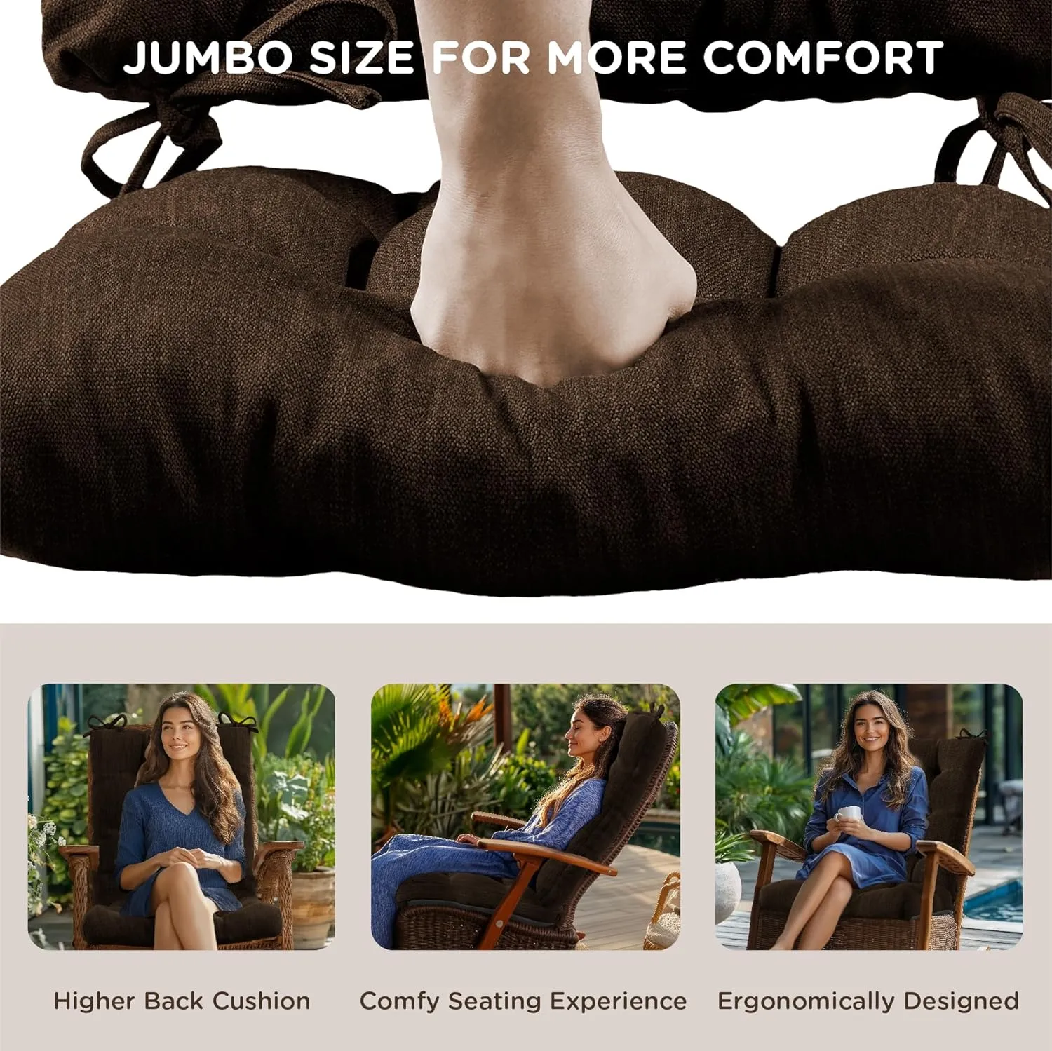Codi Rocking Chair Cushions Indoor, Extra Large Water Resistant Glider Rocker Replacement Cushion Set for Patio Porch Garden, Brown 1PK