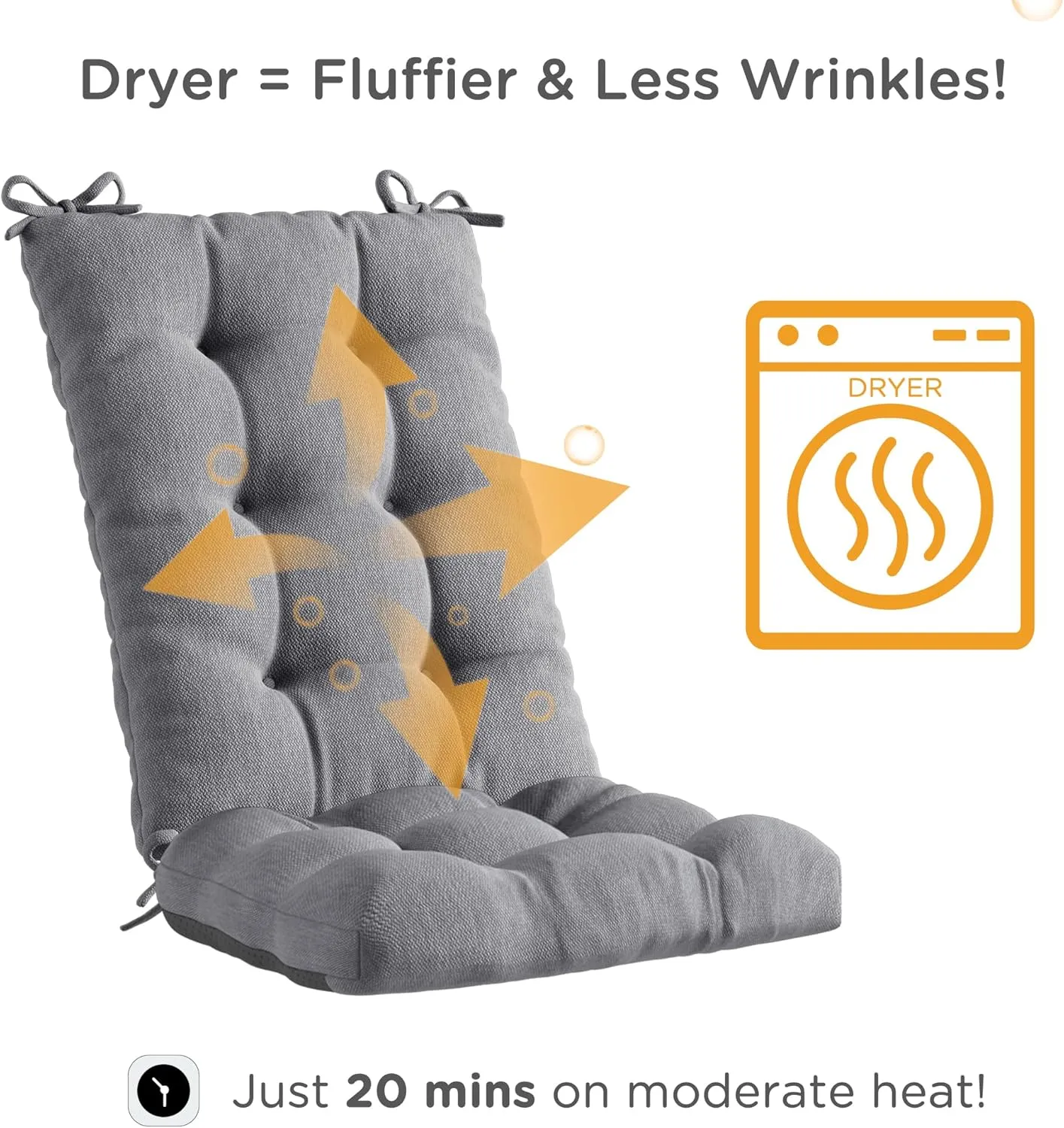Codi Rocking Chair Cushions Indoor, Extra Large Water Resistant Glider Rocker Replacement Cushion Set for Patio Porch Garden, Grey 1PK