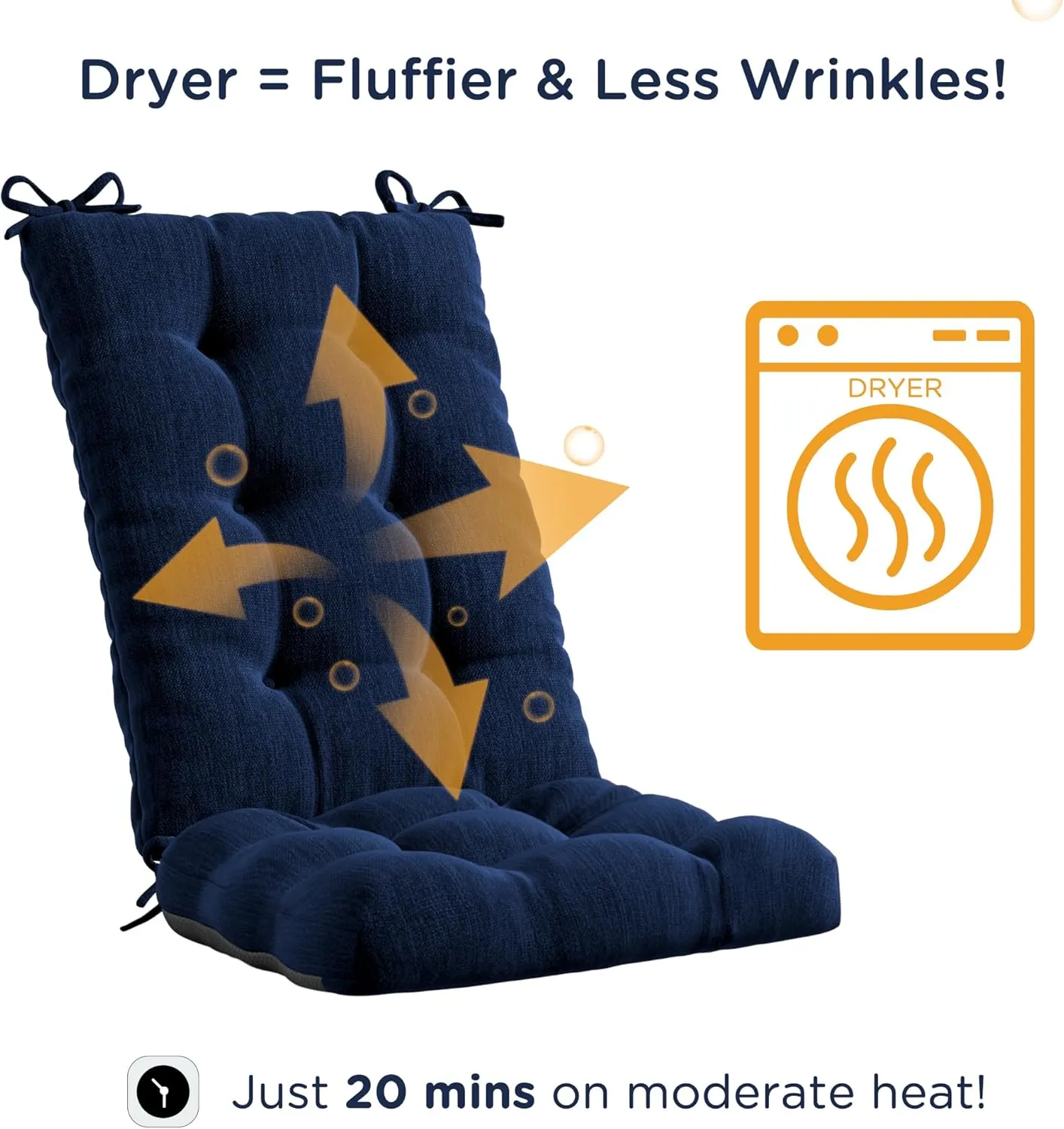 Codi Rocking Chair Cushions Indoor, Extra Large Water Resistant Glider Rocker Replacement Cushion Set for Patio Porch Garden, Navy 1PK