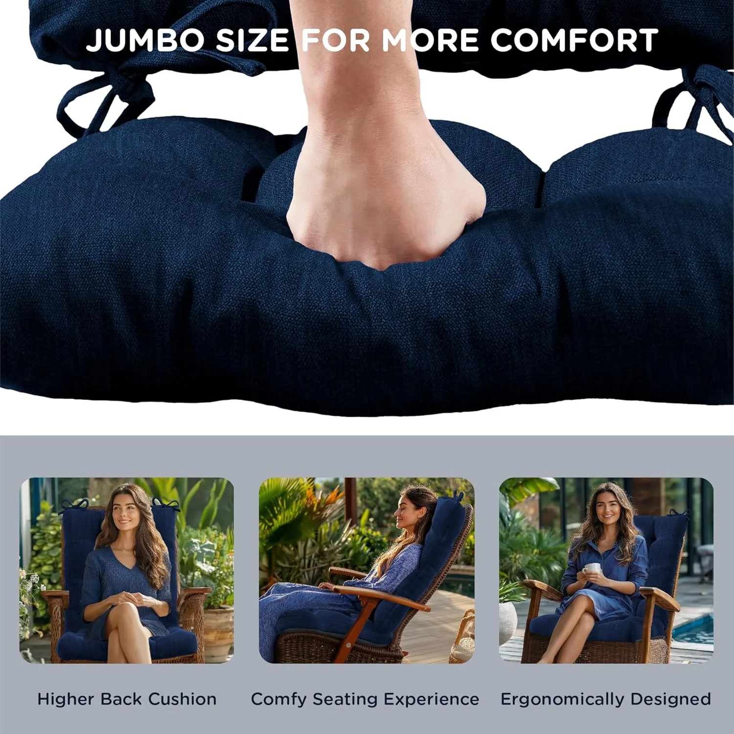 Codi Rocking Chair Cushions Indoor, Extra Large Water Resistant Glider Rocker Replacement Cushion Set for Patio Porch Garden, Navy 1PK