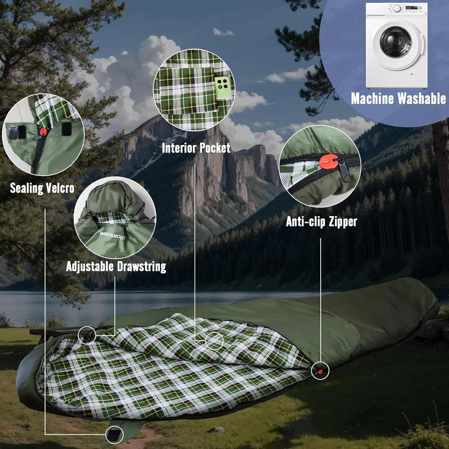 Cold Weather Mummy Sleeping Bag Flannel 0 Degree Winter Sleeping Bag Machine Washable Heavy Duty for Adults,Teenager with Compression Sack 4 Seasons for Camping Hiking Traveling