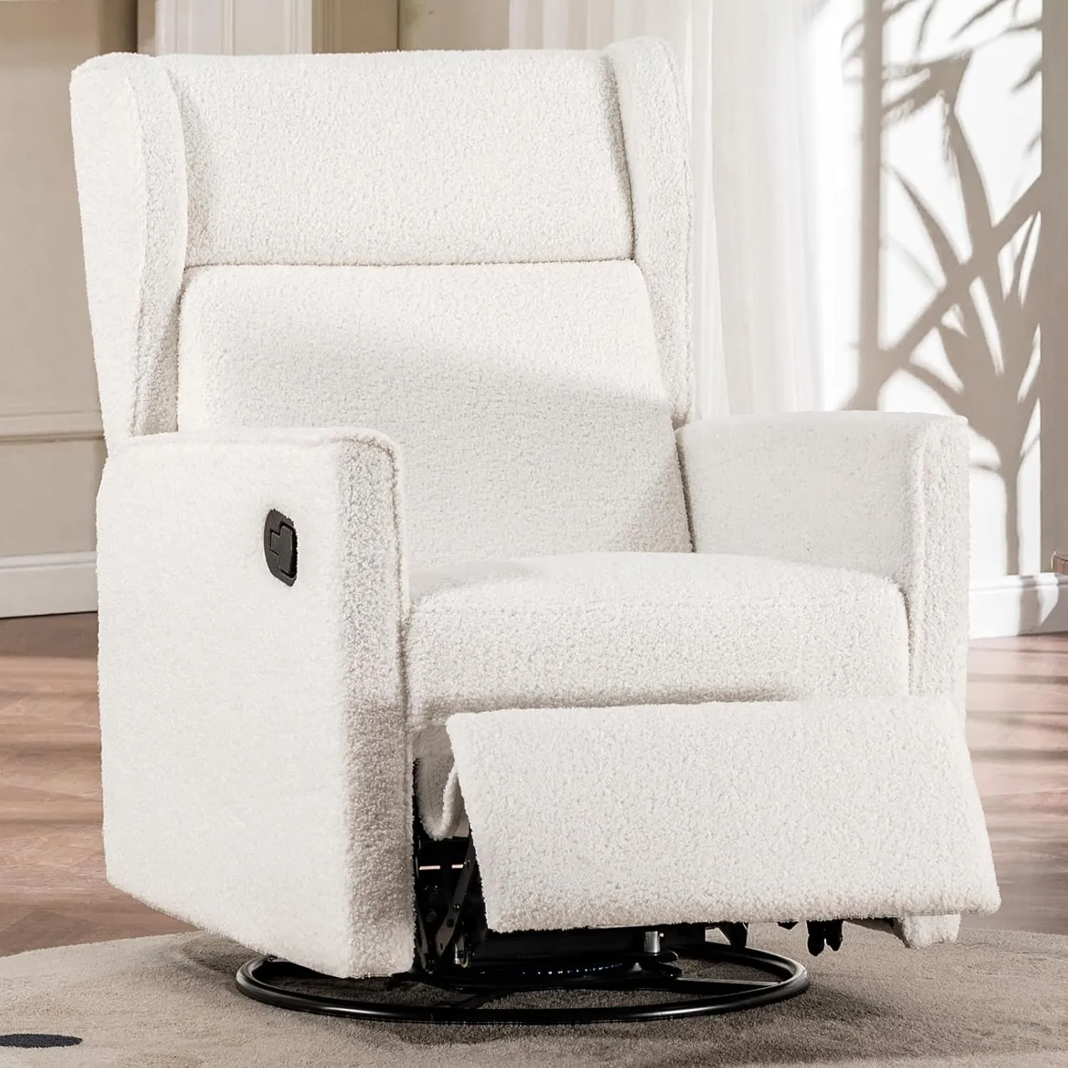 COMHOMA Nursery Rocking Chair Teddy Upholstered Swivel Rocker Recliner Manual Glider Reclining Chair for Living Room Bedroom Offices (Beige, 1 PCS)