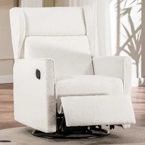 COMHOMA Nursery Rocking Chair Teddy Upholstered Swivel Rocker Recliner Manual Glider Reclining Chair for Living Room Bedroom Offices (Beige, 1 PCS)