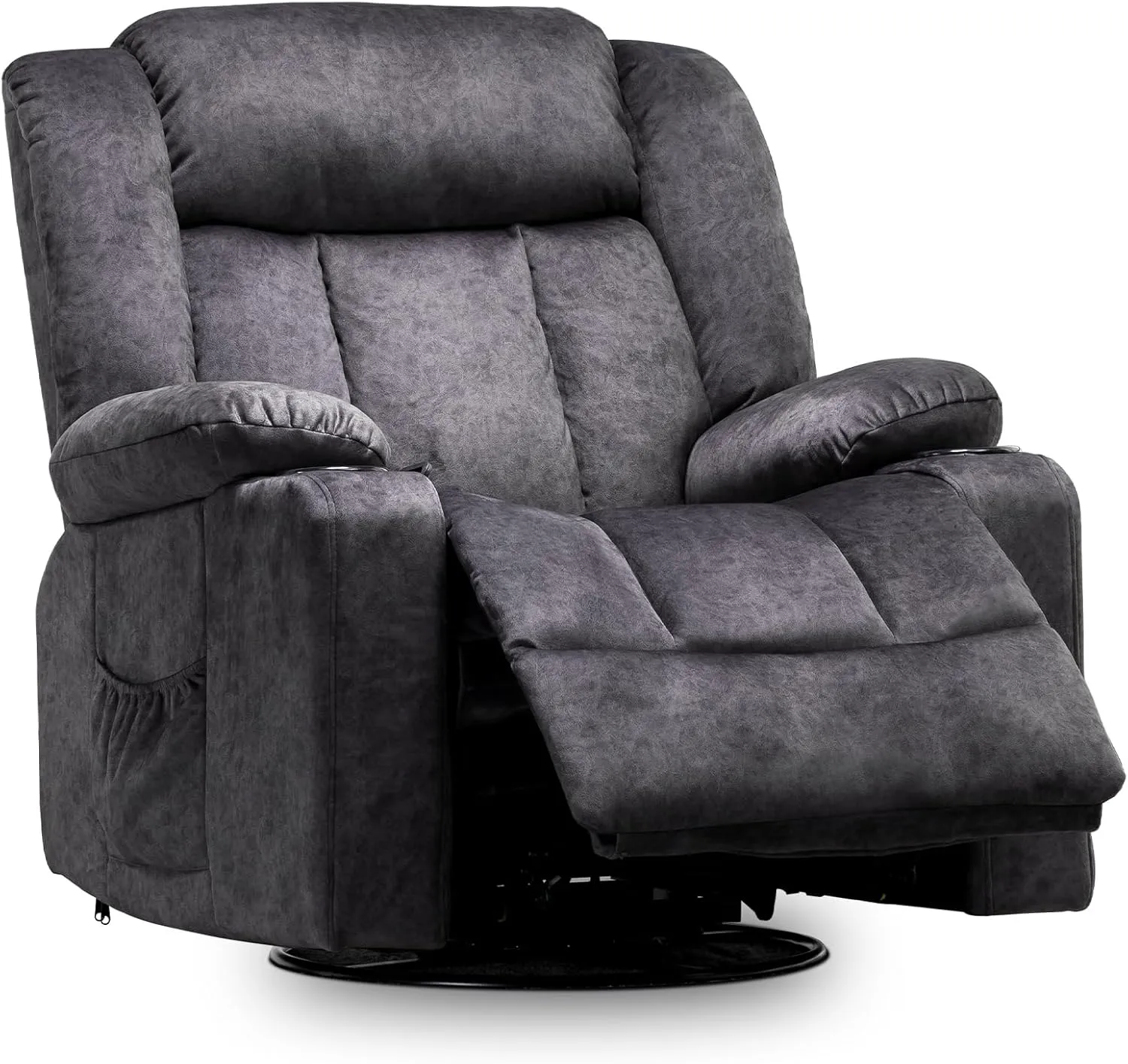 COMHOMA Recliner Chair,360° Swivel Rocker Glider Recliners with Cup Holders, Upholstered Fabric Rocking Chair for Adults,Manual Reclining Single Sofa for Living Room,Gray