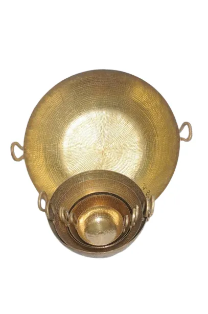 Commercial Big Size Brass Kadai or Karahi, Hammered Finish, Round 24", Cookware, With Tin Lined or Kalai Coating, 30L