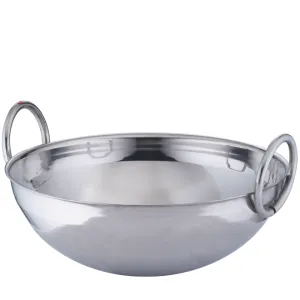 Commercial Kadai or Karahi Wok, Cookware, Stainless Steel, Heavy Duty, 3 MM