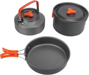 Complete Camping Cooking Set, Camping Cookware Mess Kit, Non-Stick Cooking Equipment Lightweight Stackable Pot Pan Bowls for 2-3 People, Includes Tea Kettle, Frying Pan,Storage Bag, Outdoor Adventures
