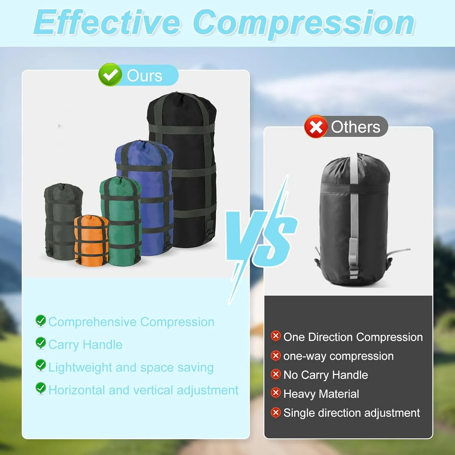 Compression Sacks Ultralight Sleeping Bag Stuff Sack Nylon Compression Stuff Sacks Water Resistant Compression Bag for Backpacking Camping Space Saving Hiking Gear Outdoor