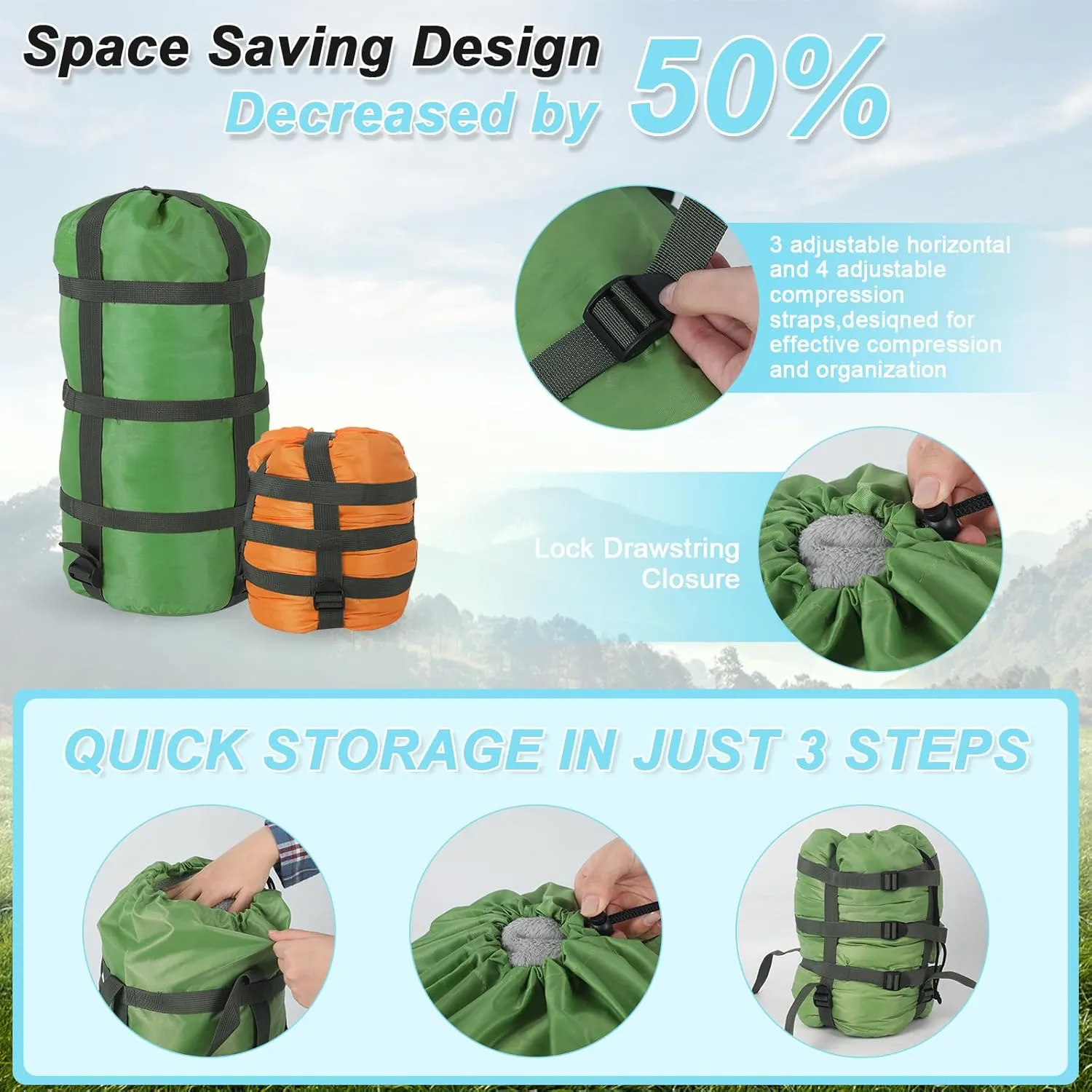 Compression Sacks Ultralight Sleeping Bag Stuff Sack Nylon Compression Stuff Sacks Water Resistant Compression Bag for Backpacking Camping Space Saving Hiking Gear Outdoor