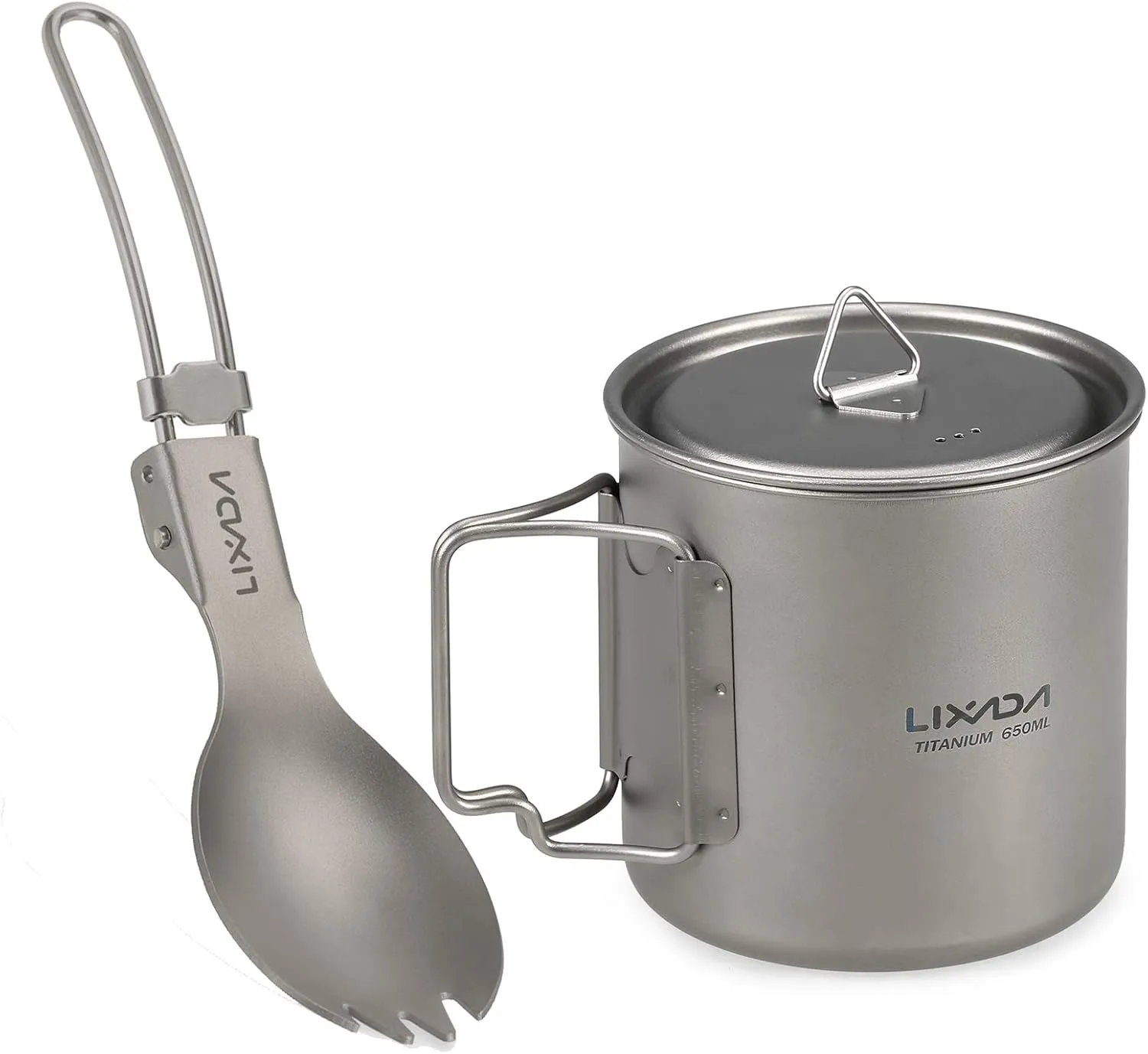 Cookware Set 300ml/350ml/420ml/550ml/650ml/750ml Ultralight Titanium Cup with Folding Dinner Spork Tableware for Camping Hiking Backpacking