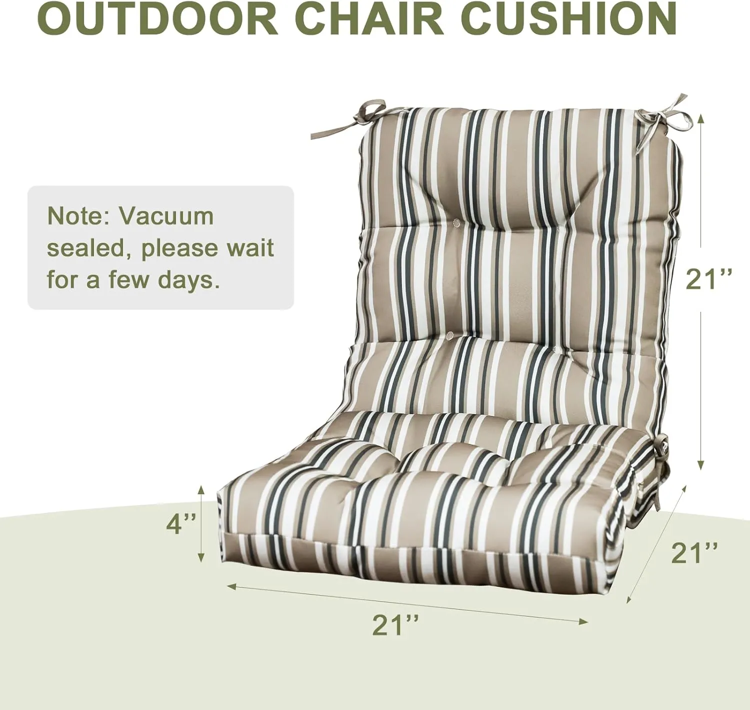 COOS BAY Tufted High Back Chair Cushions 42x21 Inch, Outdoor/Indoor Patio Chair Cushions for Patio Furniture, Water Resistant Rocker Seat Pads, 2 Count, Beige Stripes