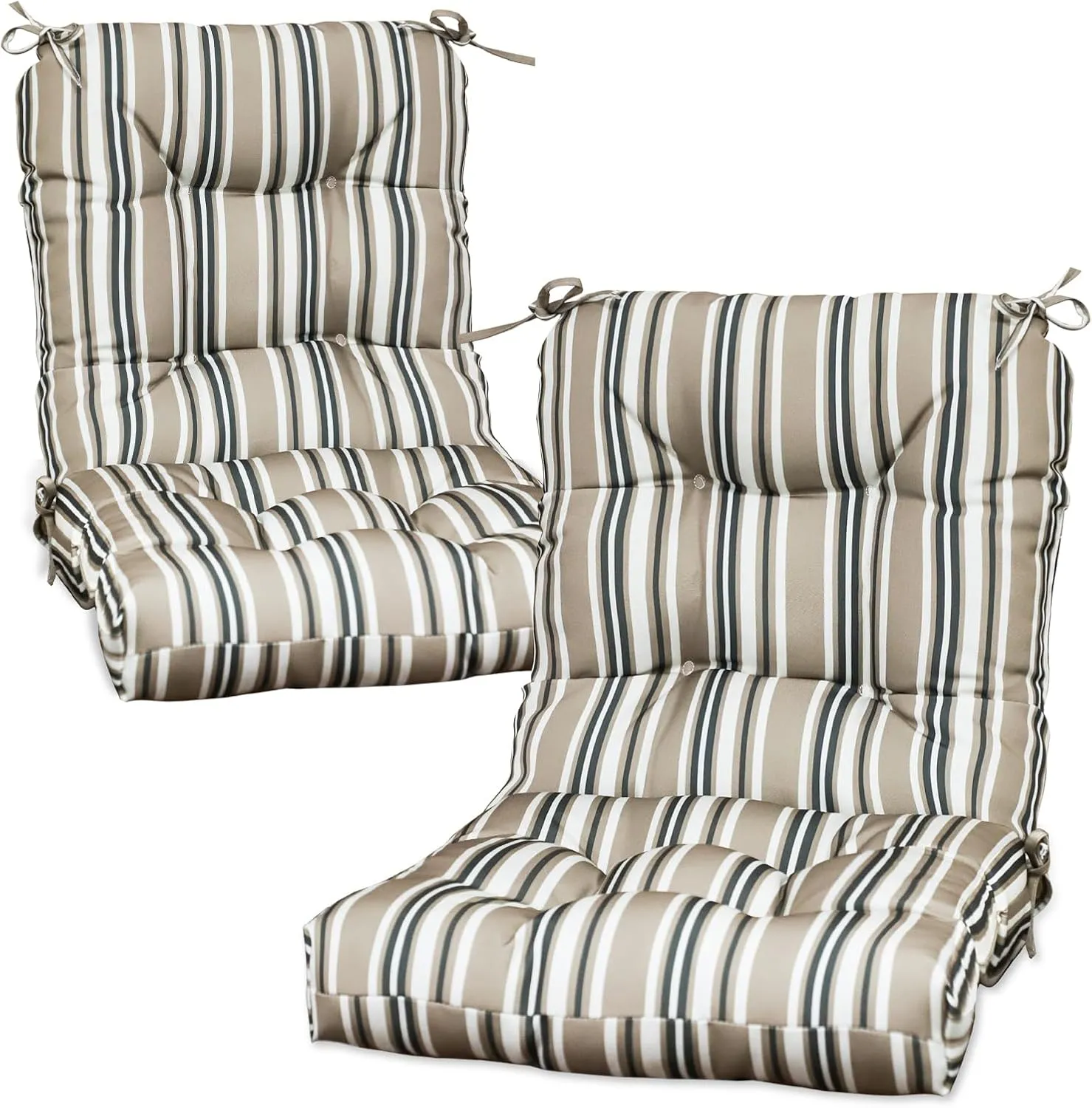 COOS BAY Tufted High Back Chair Cushions 42x21 Inch, Outdoor/Indoor Patio Chair Cushions for Patio Furniture, Water Resistant Rocker Seat Pads, 2 Count, Beige Stripes