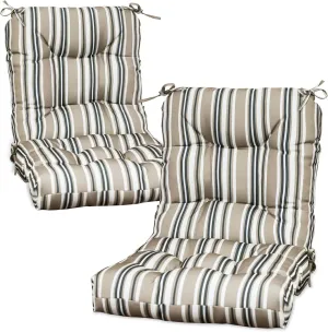 COOS BAY Tufted High Back Chair Cushions 42x21 Inch, Outdoor/Indoor Patio Chair Cushions for Patio Furniture, Water Resistant Rocker Seat Pads, 2 Count, Beige Stripes
