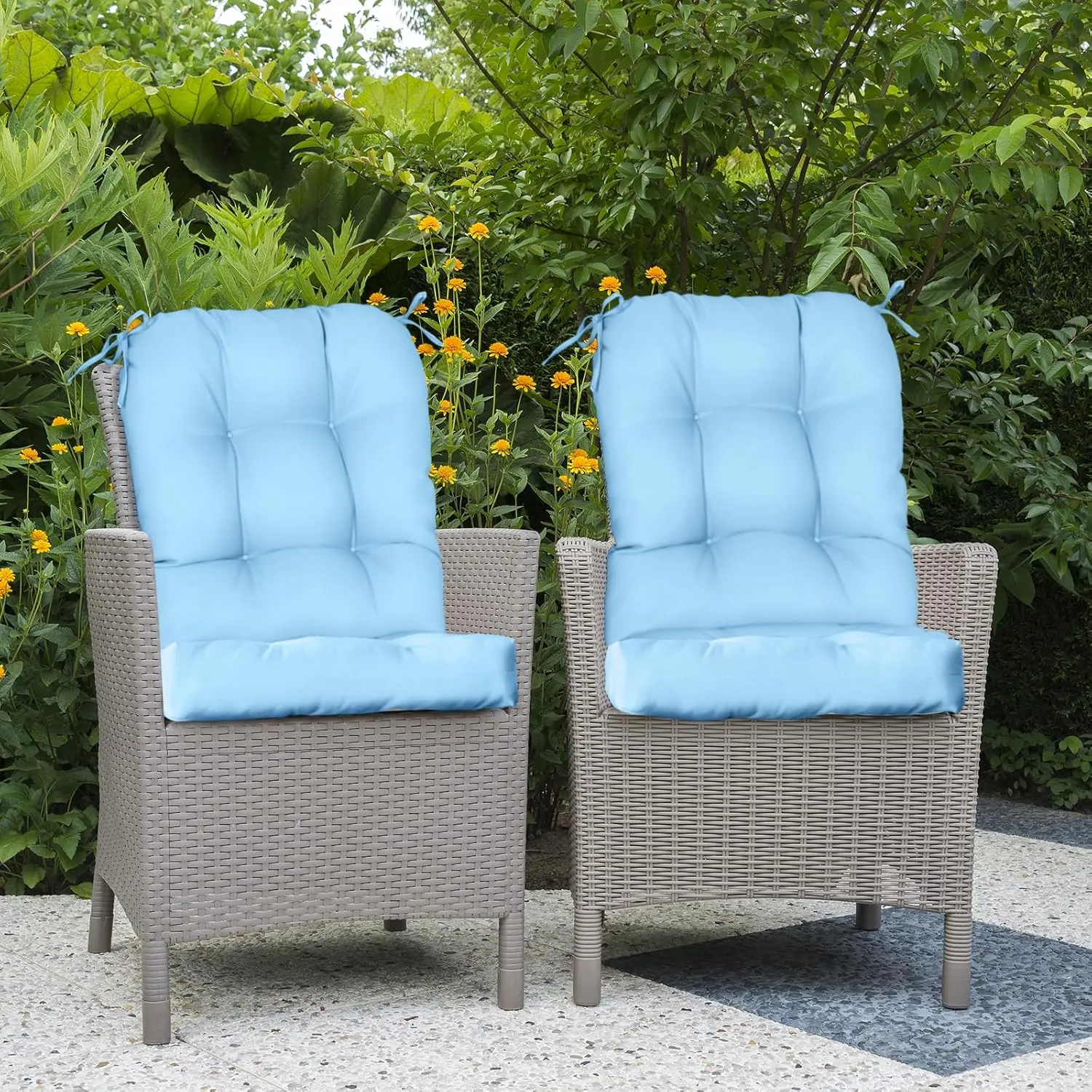 COOS BAY Tufted High Back Chair Cushions 42x21 Inch, Outdoor/Indoor Patio Chair Cushions for Patio Furniture, Water Resistant Rocker Seat Pads, 2 Count, Light Blue