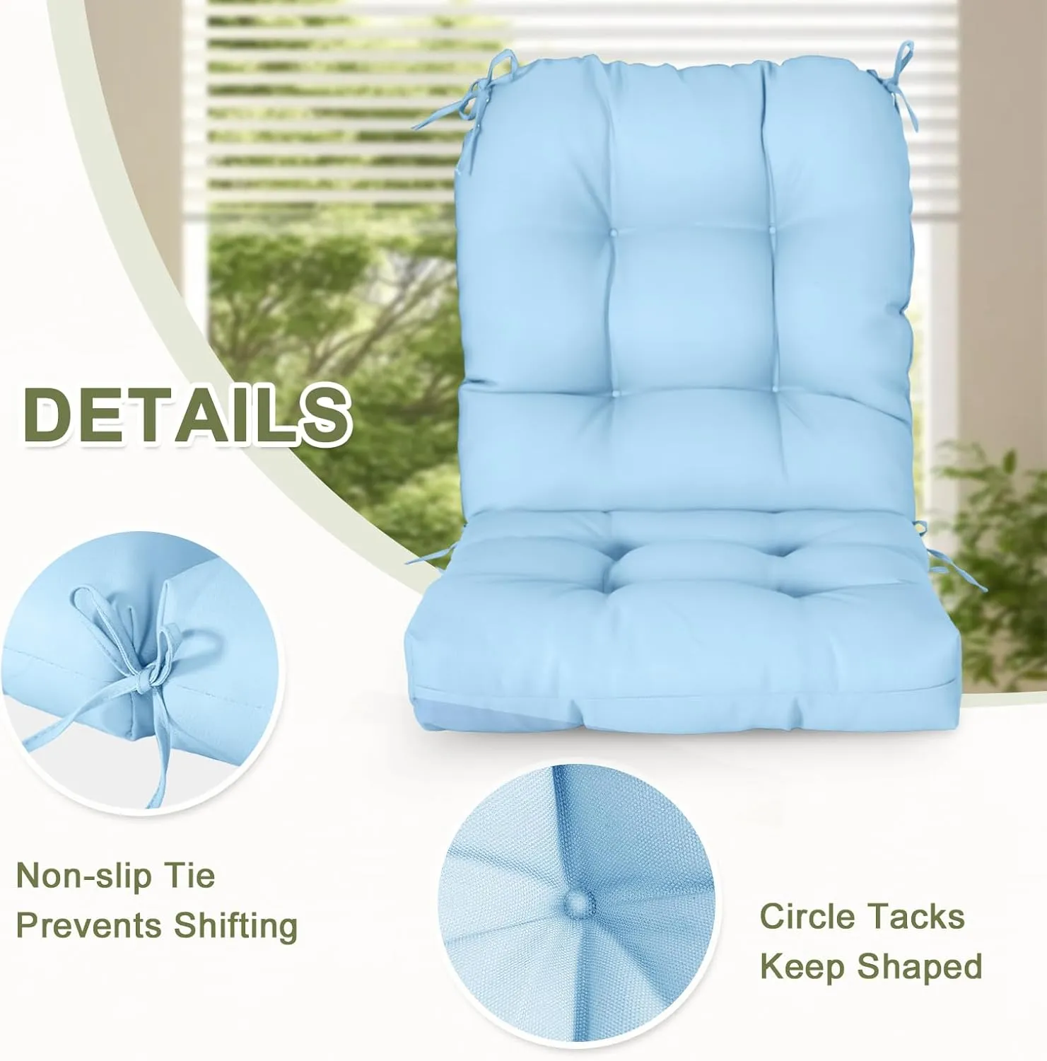 COOS BAY Tufted High Back Chair Cushions 42x21 Inch, Outdoor/Indoor Patio Chair Cushions for Patio Furniture, Water Resistant Rocker Seat Pads, 2 Count, Light Blue