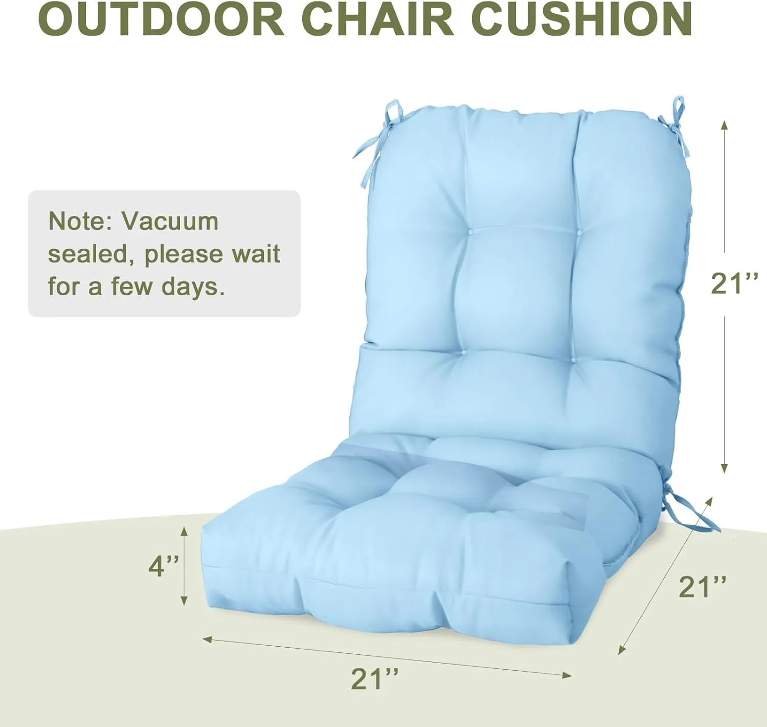 COOS BAY Tufted High Back Chair Cushions 42x21 Inch, Outdoor/Indoor Patio Chair Cushions for Patio Furniture, Water Resistant Rocker Seat Pads, 2 Count, Light Blue