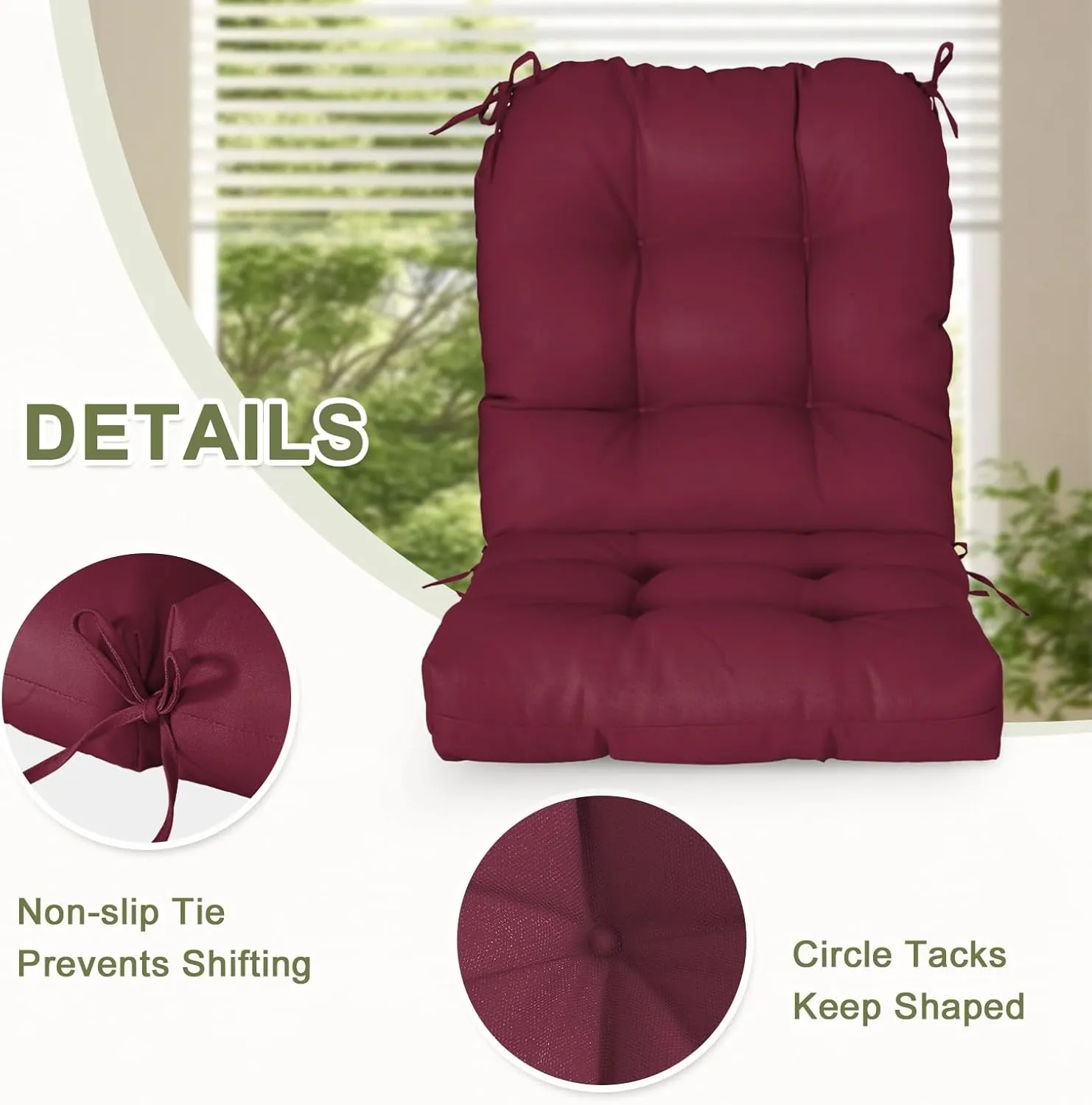 COOS BAY Tufted High Back Chair Cushions 42x21 Inch, Outdoor/Indoor Patio Chair Cushions for Patio Furniture, Water Resistant Rocker Seat Pads, 2 Count, Red Purple