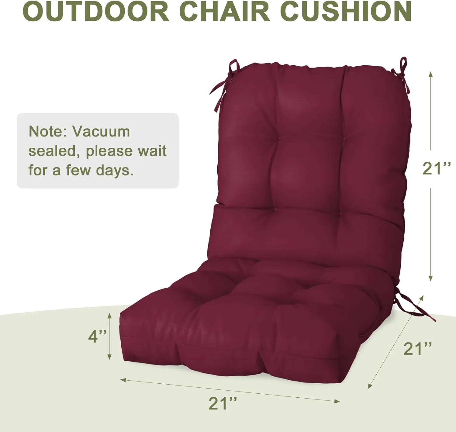 COOS BAY Tufted High Back Chair Cushions 42x21 Inch, Outdoor/Indoor Patio Chair Cushions for Patio Furniture, Water Resistant Rocker Seat Pads, 2 Count, Red Purple