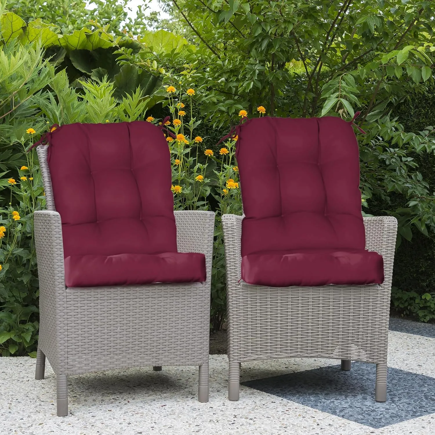COOS BAY Tufted High Back Chair Cushions 42x21 Inch, Outdoor/Indoor Patio Chair Cushions for Patio Furniture, Water Resistant Rocker Seat Pads, 2 Count, Red Purple