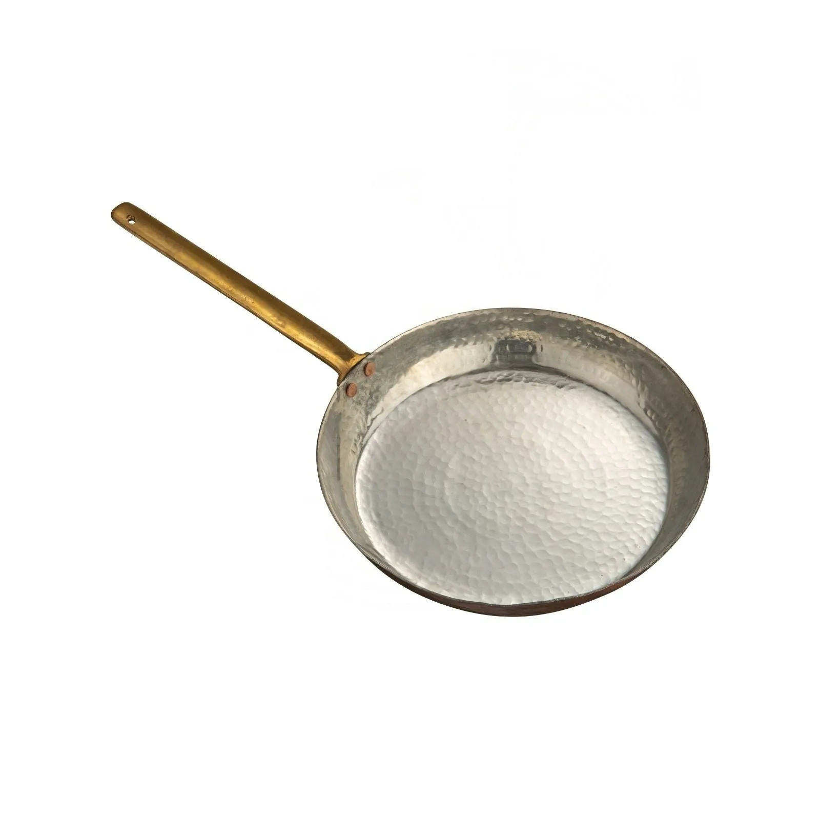 Copper Hammered Fry Pan, Comes with Tin Coating, Brass Handle, 10" Round